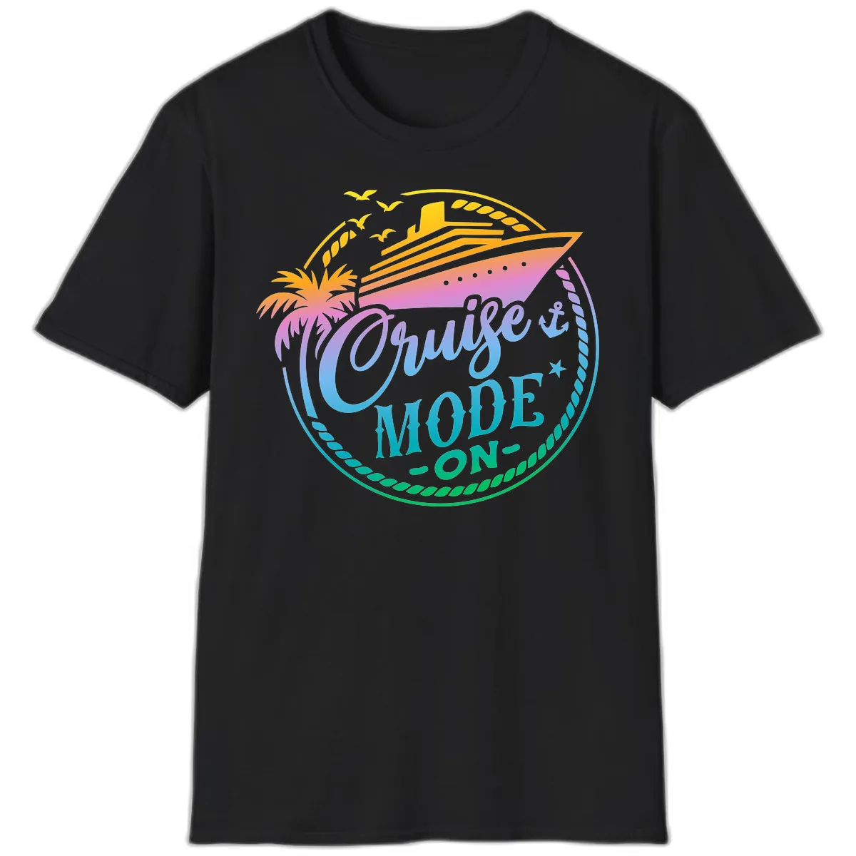 Cruise Mode On Tropical Graphic T-Shirt in Black