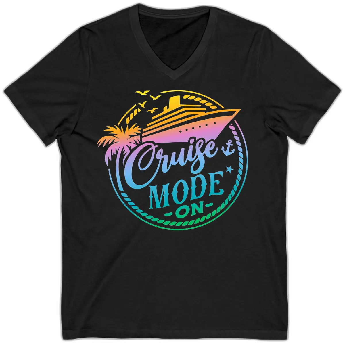 Cruise Mode On Tropical Graphic V-Neck in Black