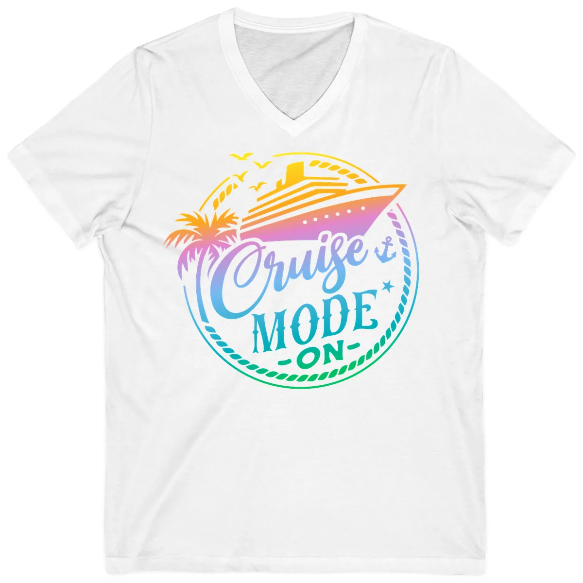 Cruise Mode On Tropical Graphic V-Neck in White