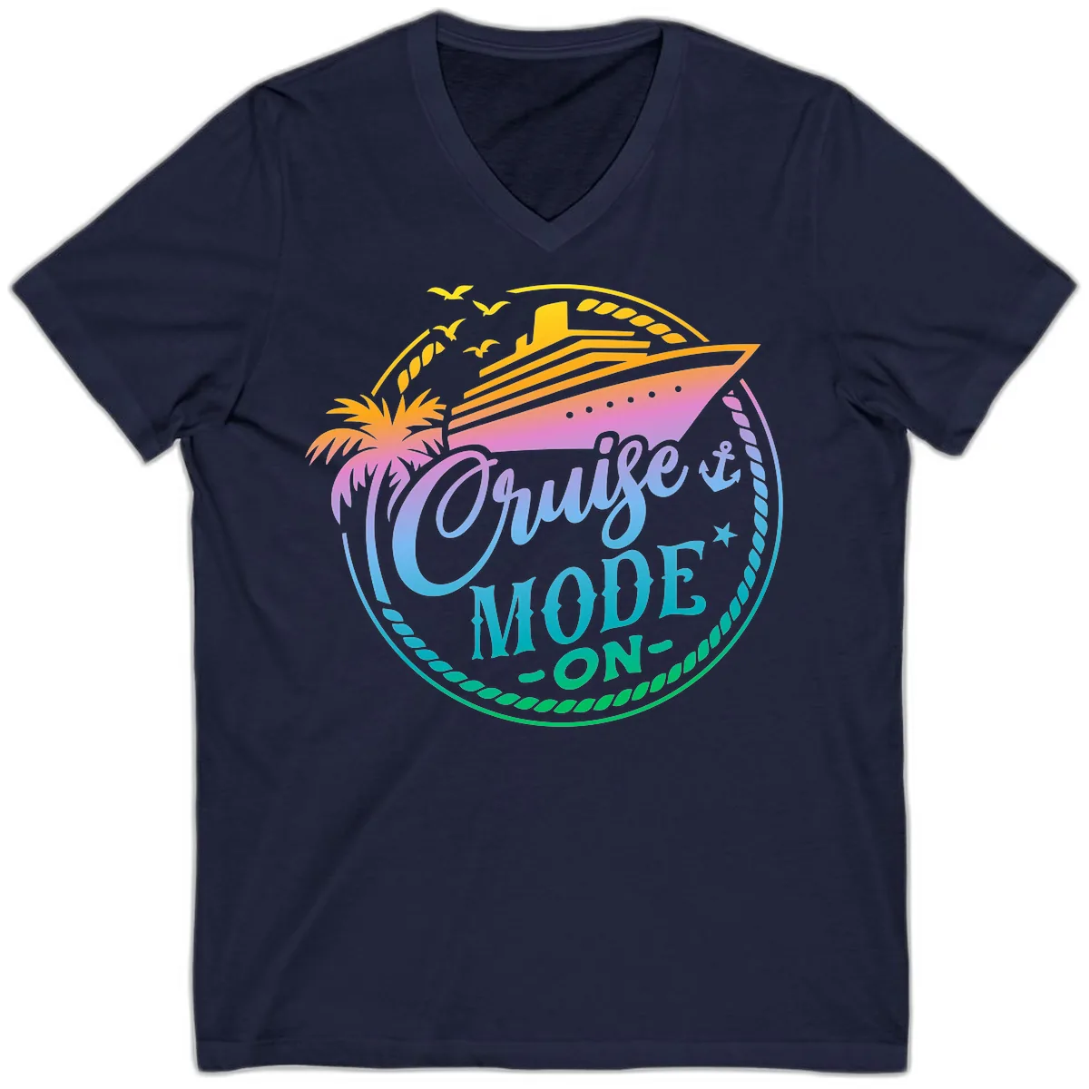 Cruise Mode On Tropical Graphic V-Neck in Navy