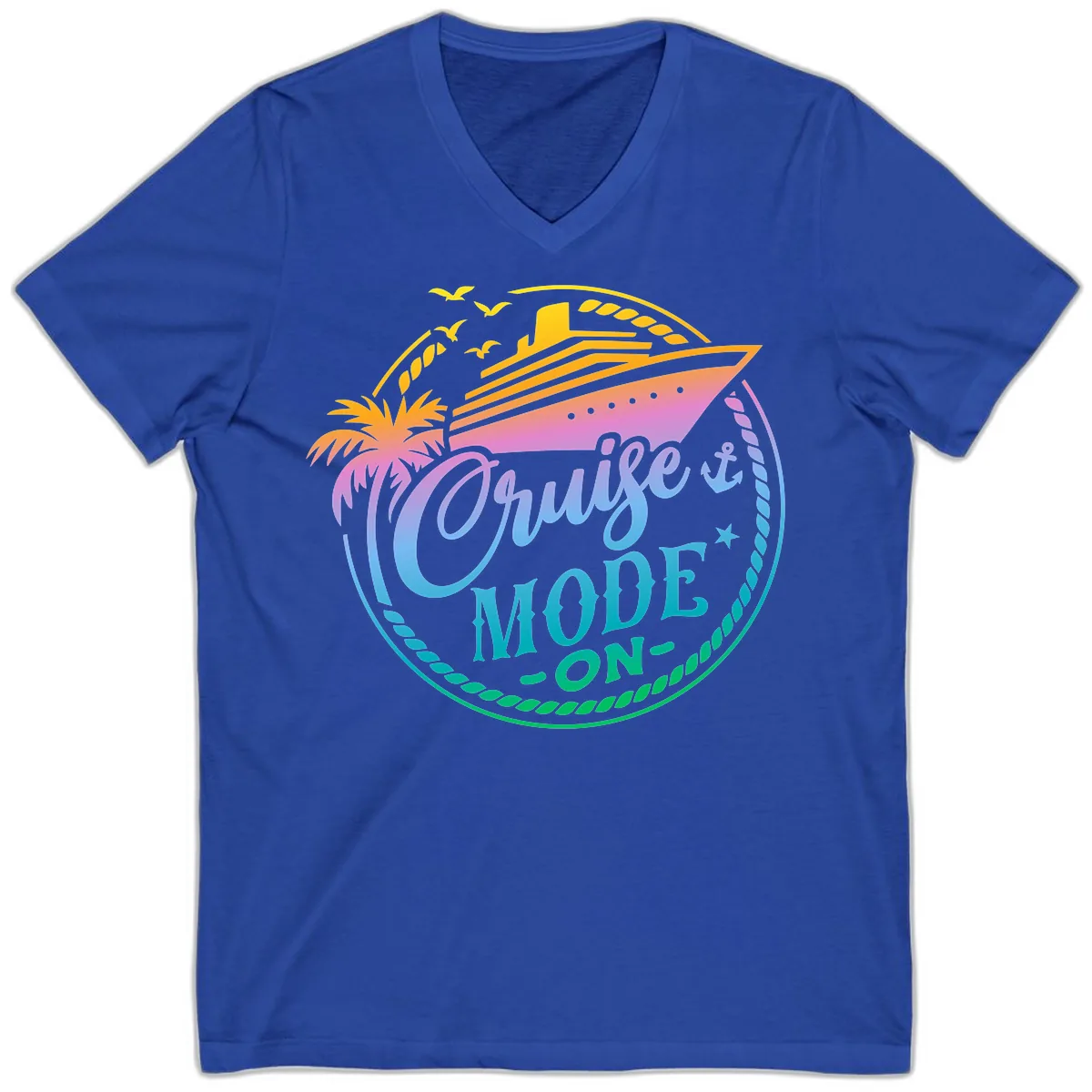Cruise Mode On Tropical Graphic V-Neck in True Royal