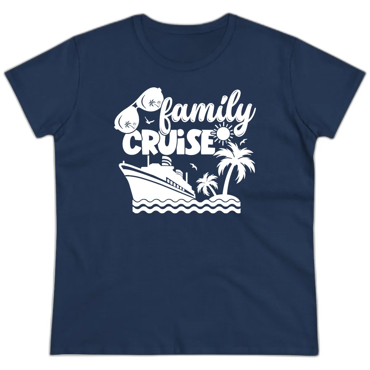Family Cruise Vacation Fun Ladies Tee in Navy