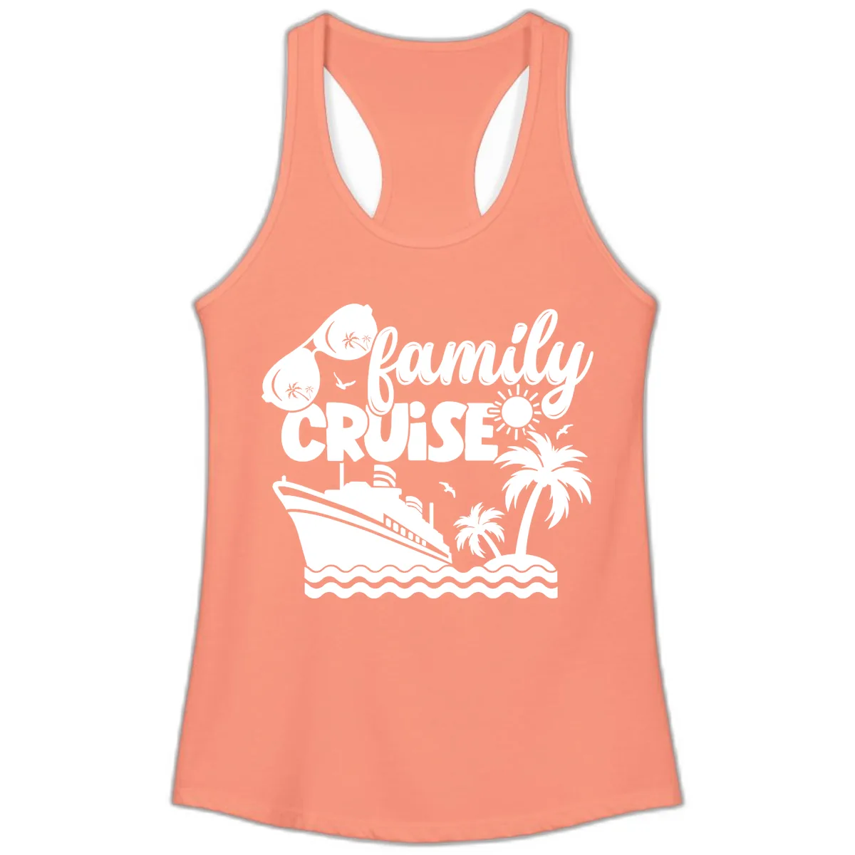 Family Cruise Vacation Fun Ladies Tank in Solid Light Orange