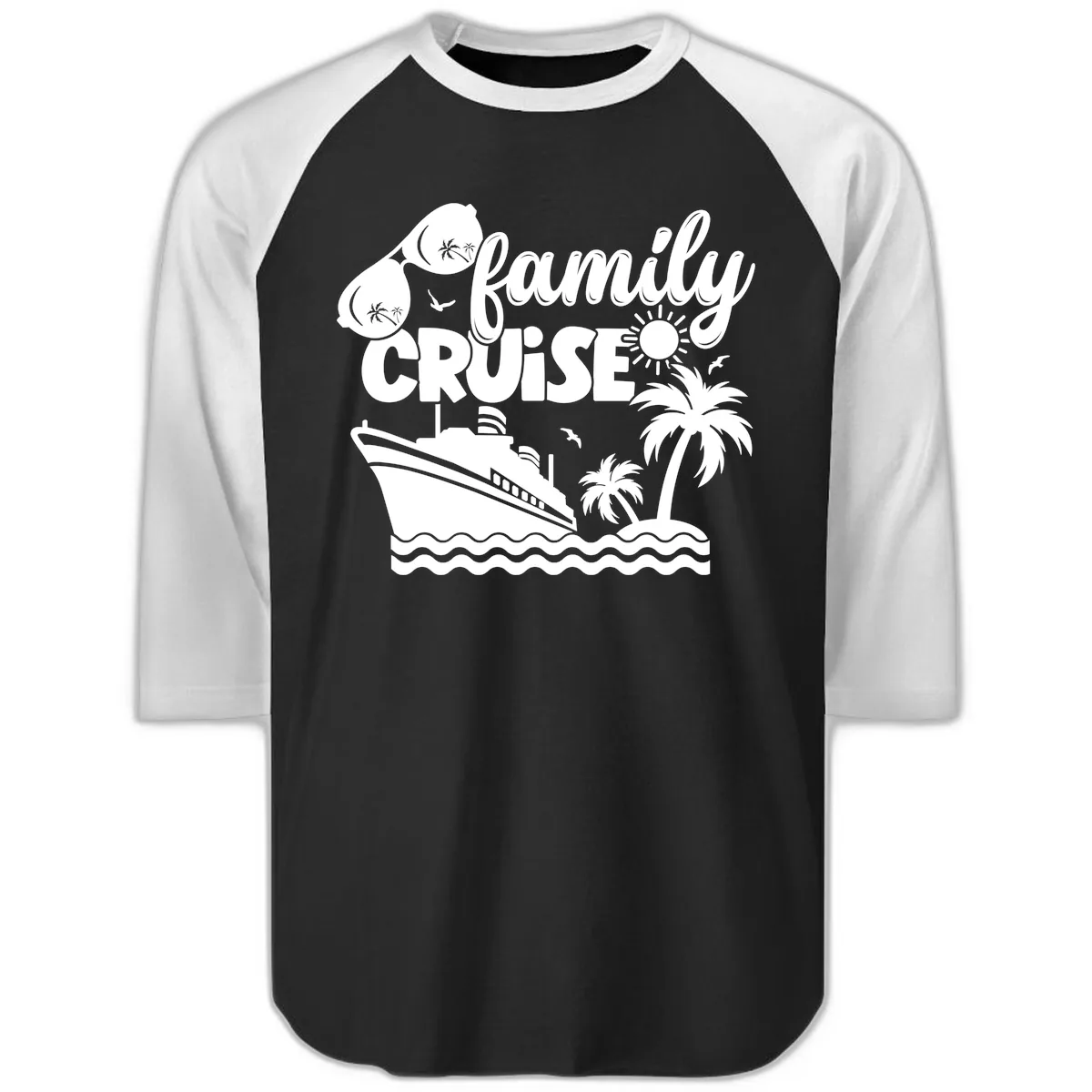 Family Cruise Vacation Fun Raglan 3/4 in Black White