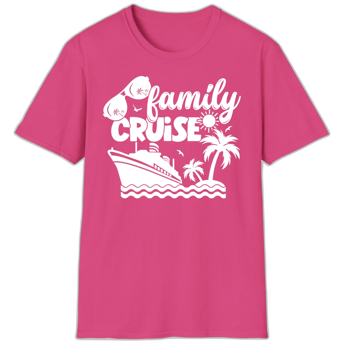 Family Cruise Vacation Fun T-Shirt in Heliconia