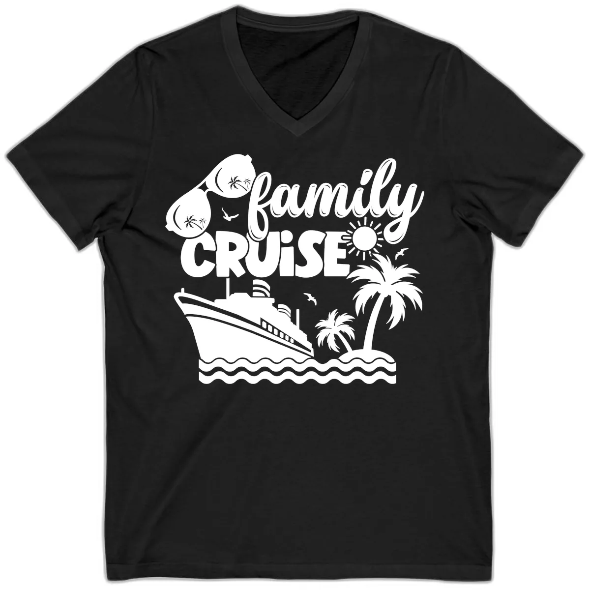 Family Cruise Vacation Fun V-Neck in Black