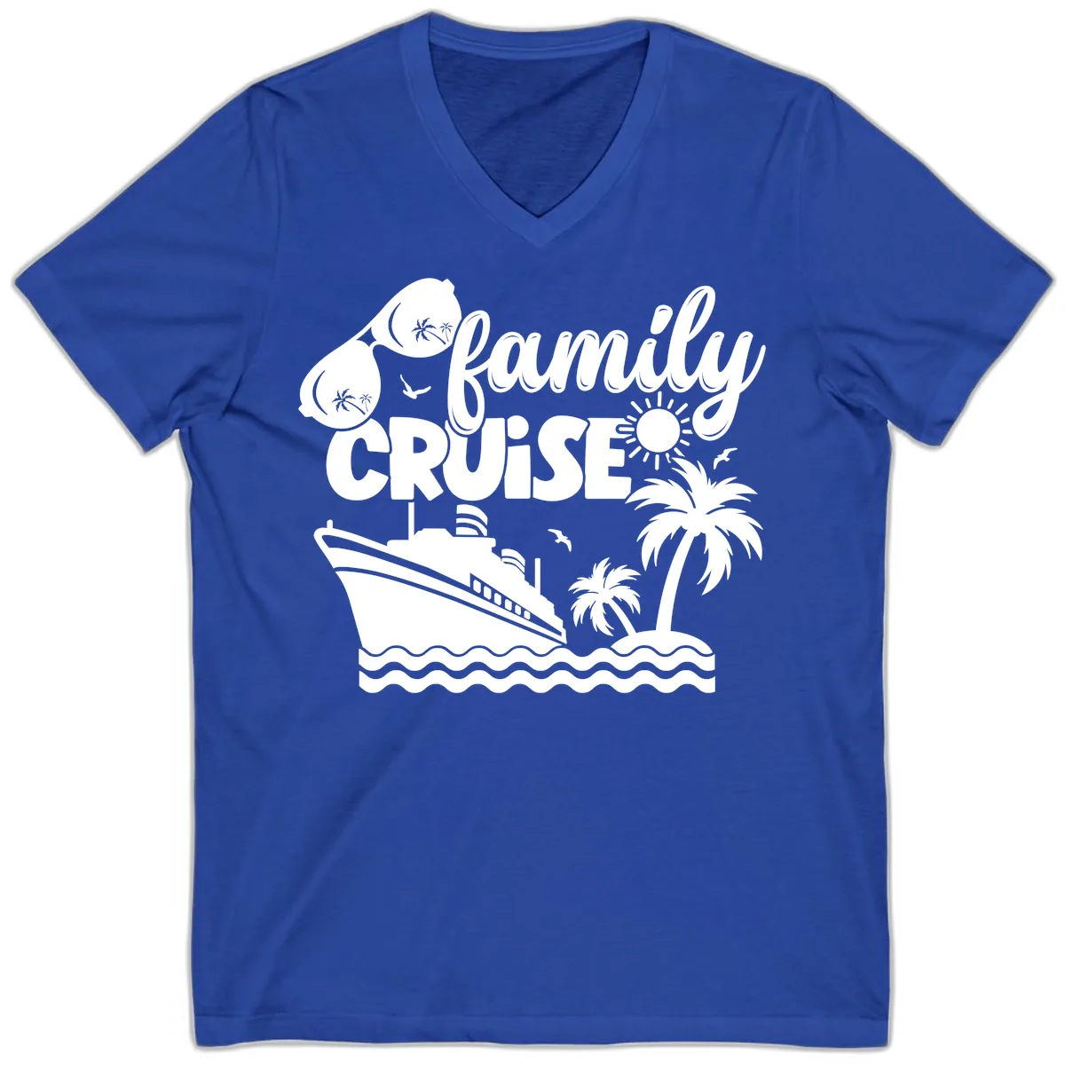 Family Cruise Vacation Fun V-Neck in True Royal
