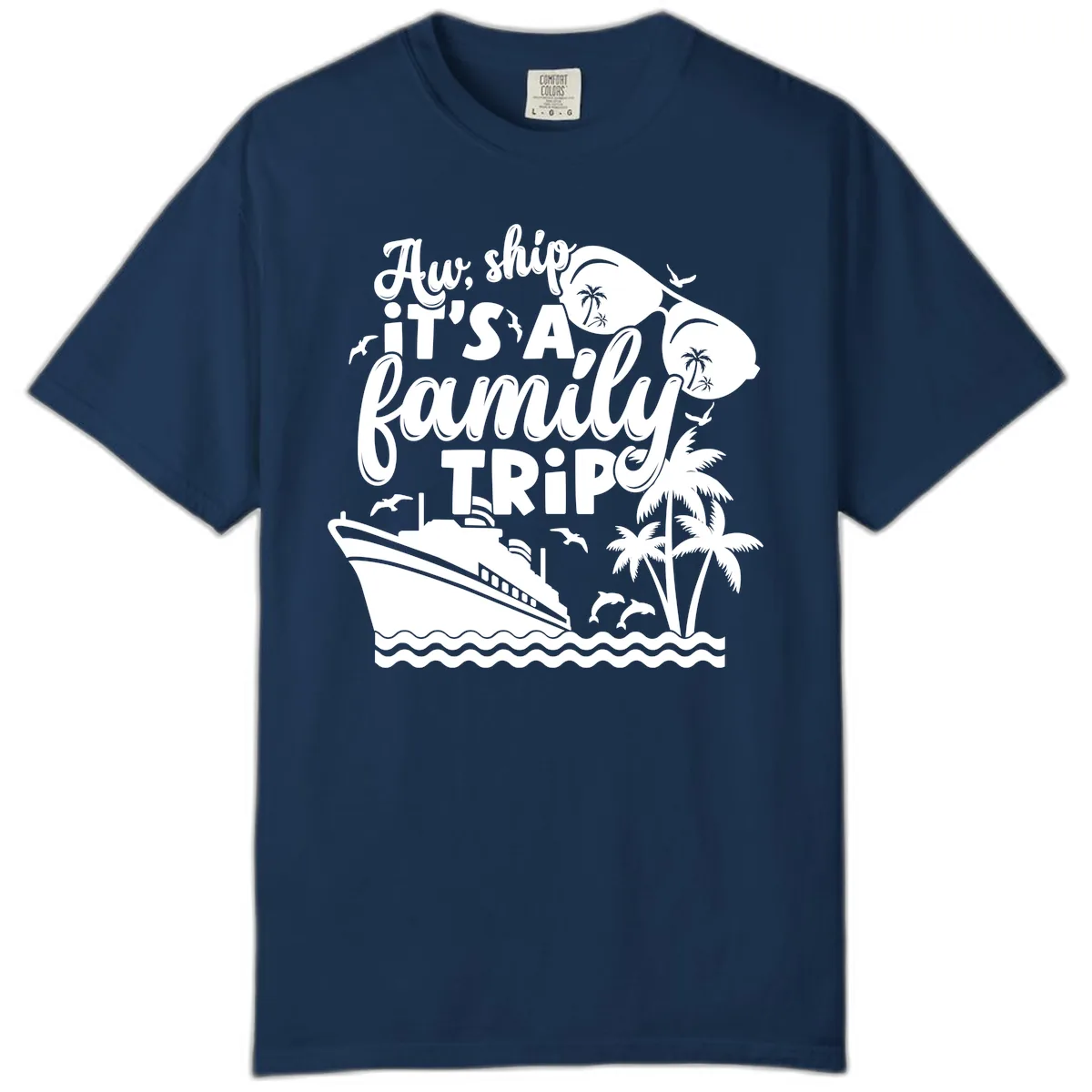 Aw, Ship It's A Family Trip Comfort Color in Navy
