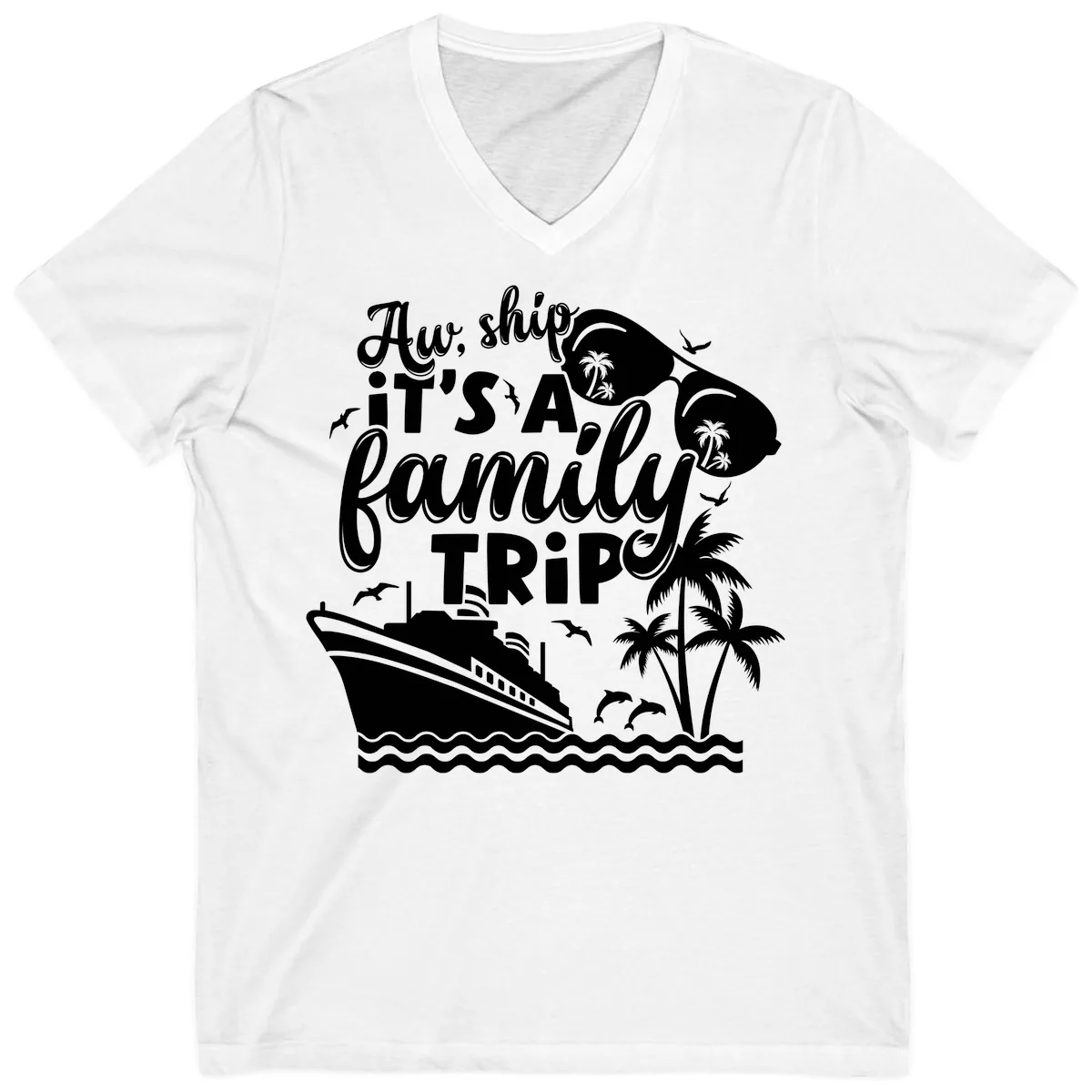 Aw, Ship It's A Family Trip V-Neck in White