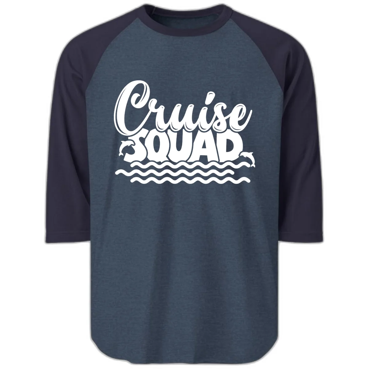 Cruise Squad Graphic Design Raglan 3/4 in Heather Denim Navy