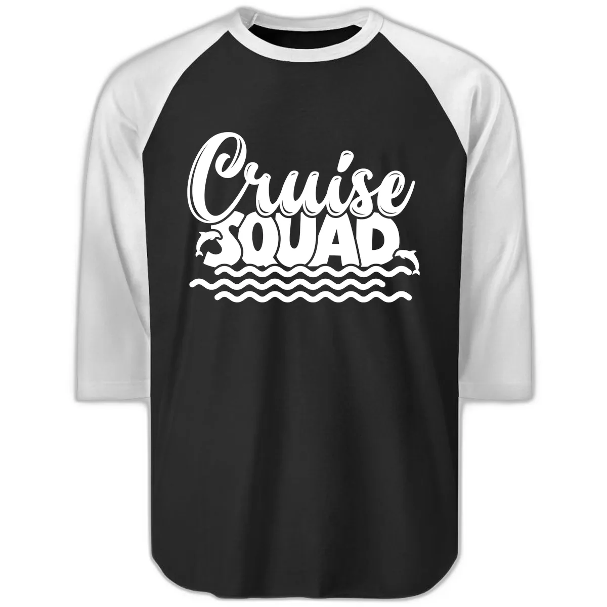 Cruise Squad Graphic Design Raglan 3/4 in Black White