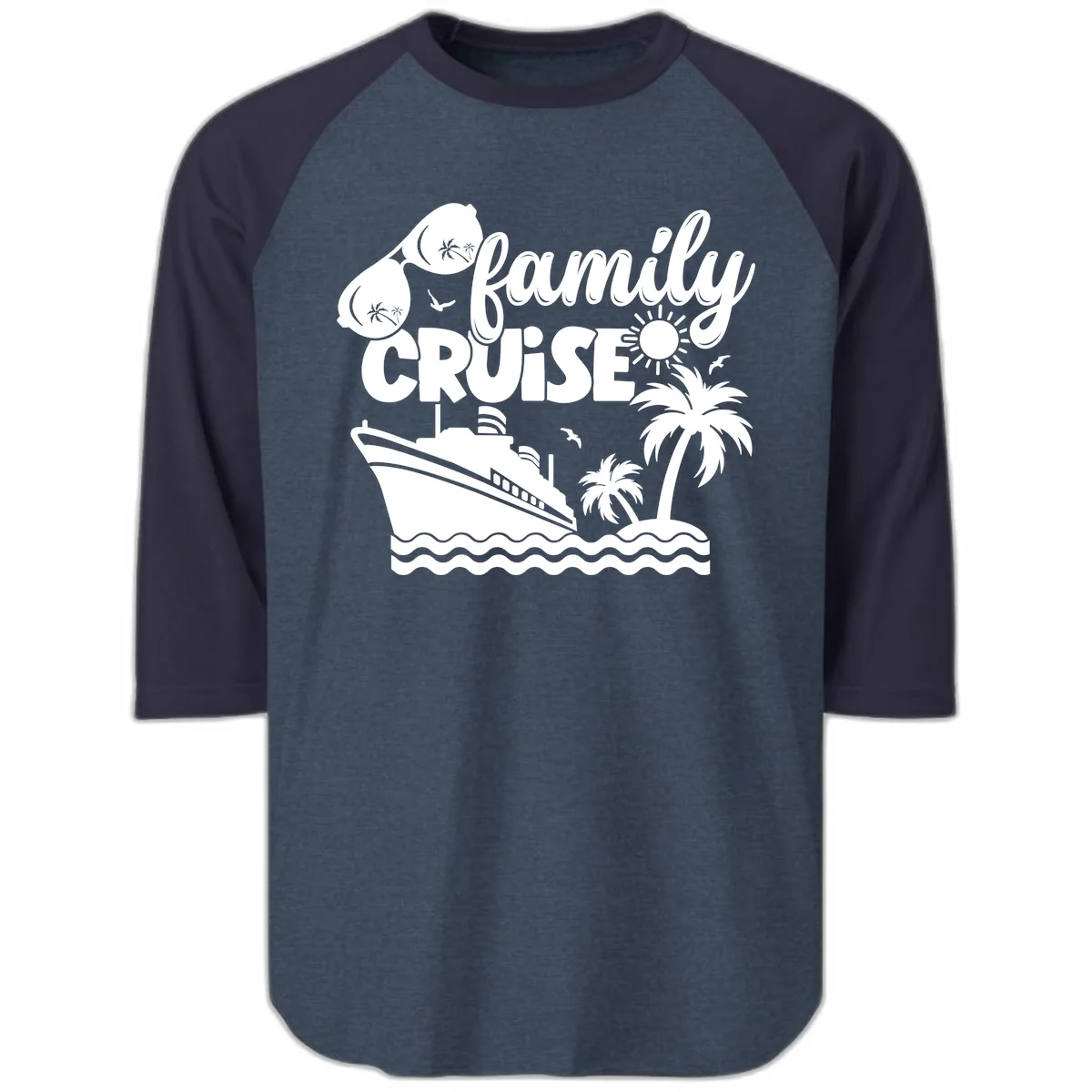 Family Cruise Vacation Fun Raglan 3/4 in Heather Denim Navy