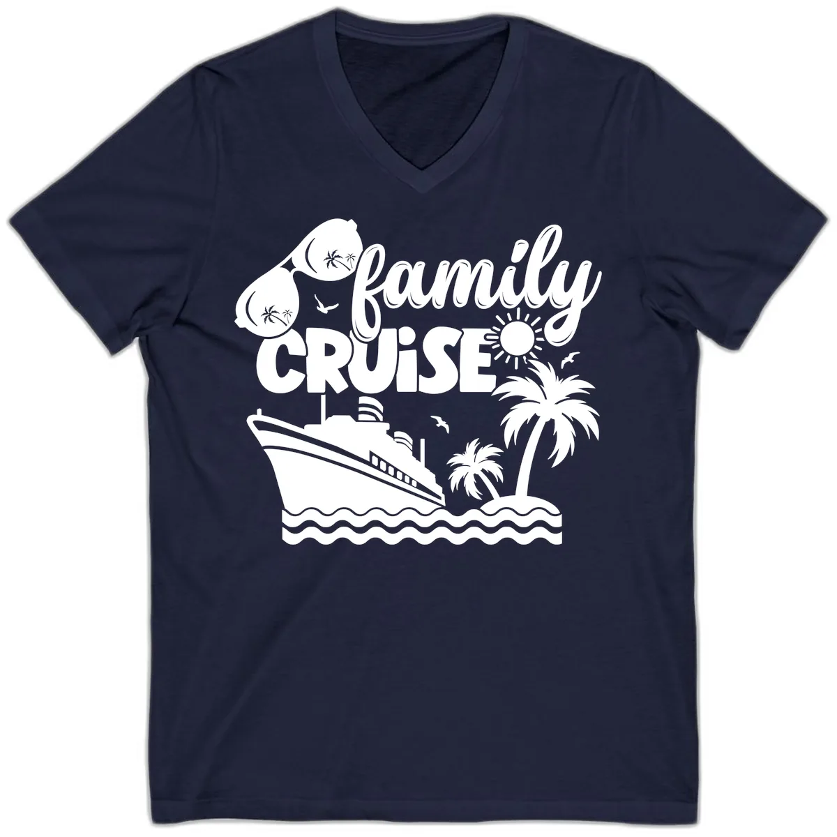 Family Cruise Vacation Fun V-Neck in Navy