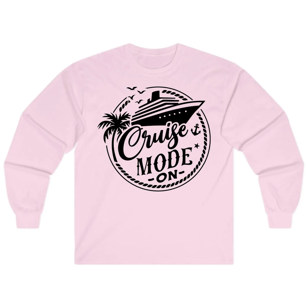 Cruise Mode On Graphic Tee Design Long Sleeve in Light Pink