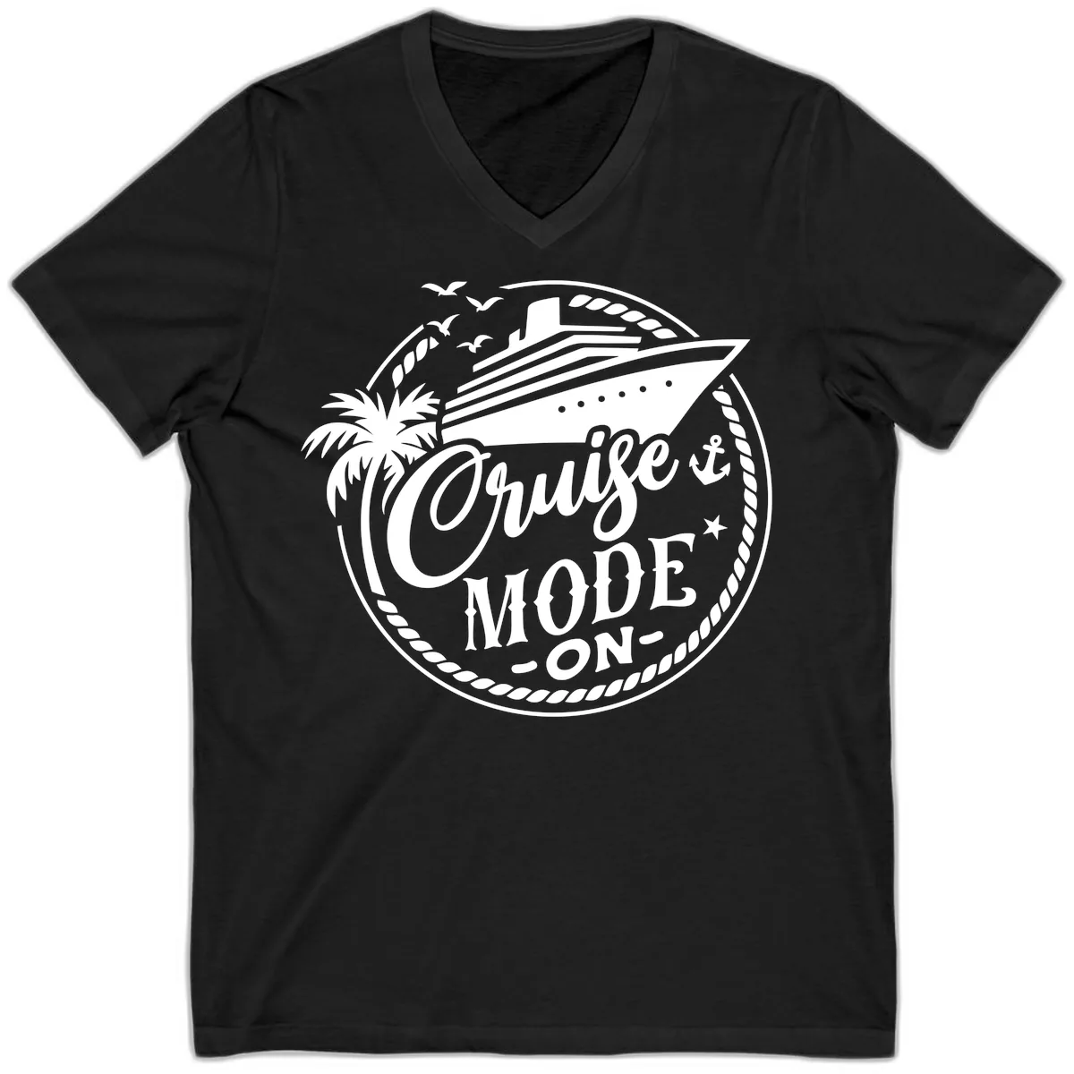 Cruise Mode On Graphic Tee Design V-Neck in Black