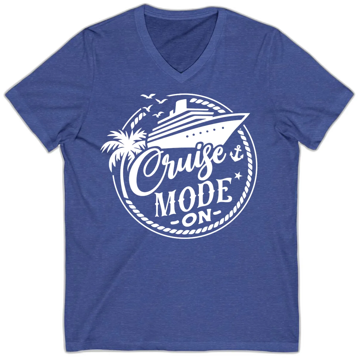 Cruise Mode On Graphic Tee Design V-Neck in Heather True Royal