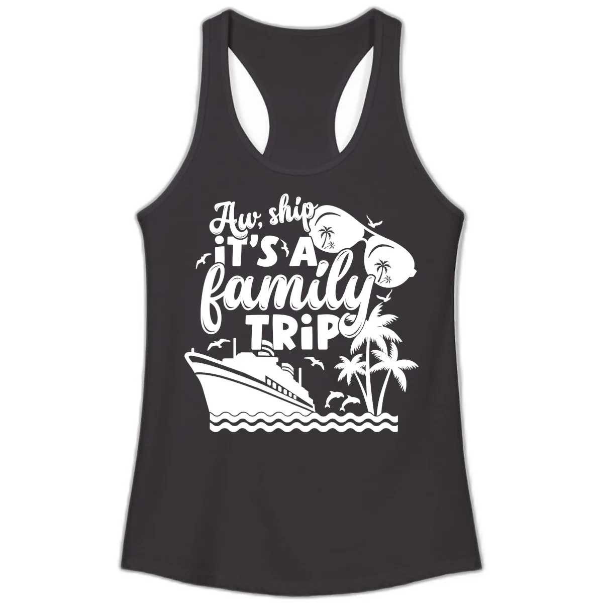 Aw, Ship It's A Family Trip Ladies Tank in Black