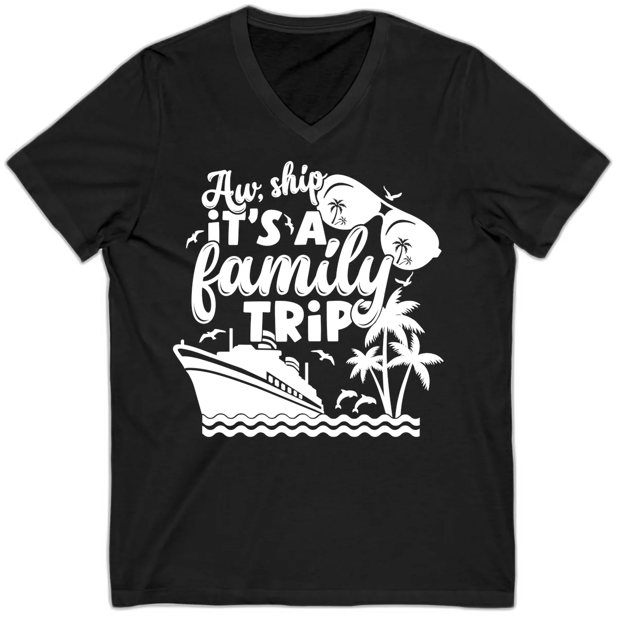 Aw, Ship It's A Family Trip V-Neck in Black