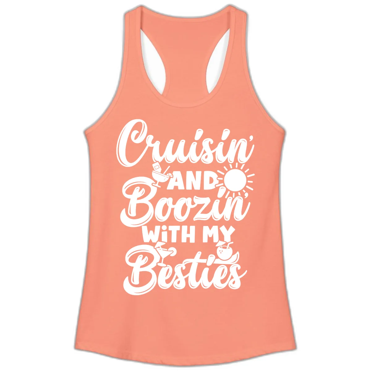 Cruisin And Boozin With My Besties Ladies Tank in Solid Light Orange