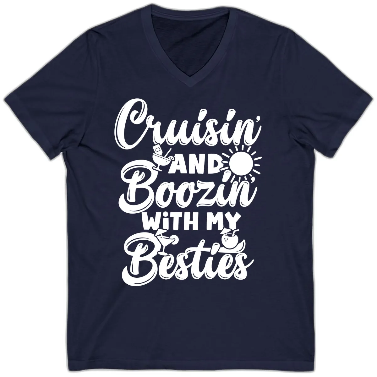 Cruisin And Boozin With My Besties V-Neck in Navy