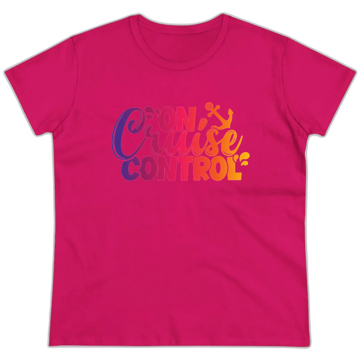 On Cruise Control Funny Vacation Design Ladies Tee in Heliconia