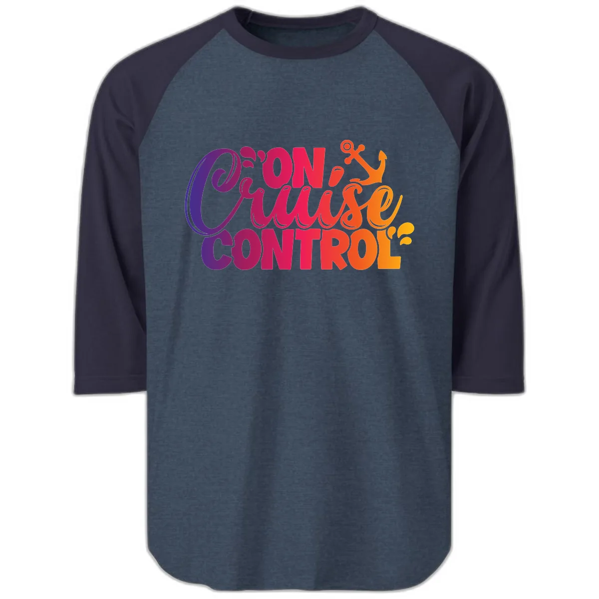 On Cruise Control Funny Vacation Design Raglan 3/4 in Heather Denim Navy