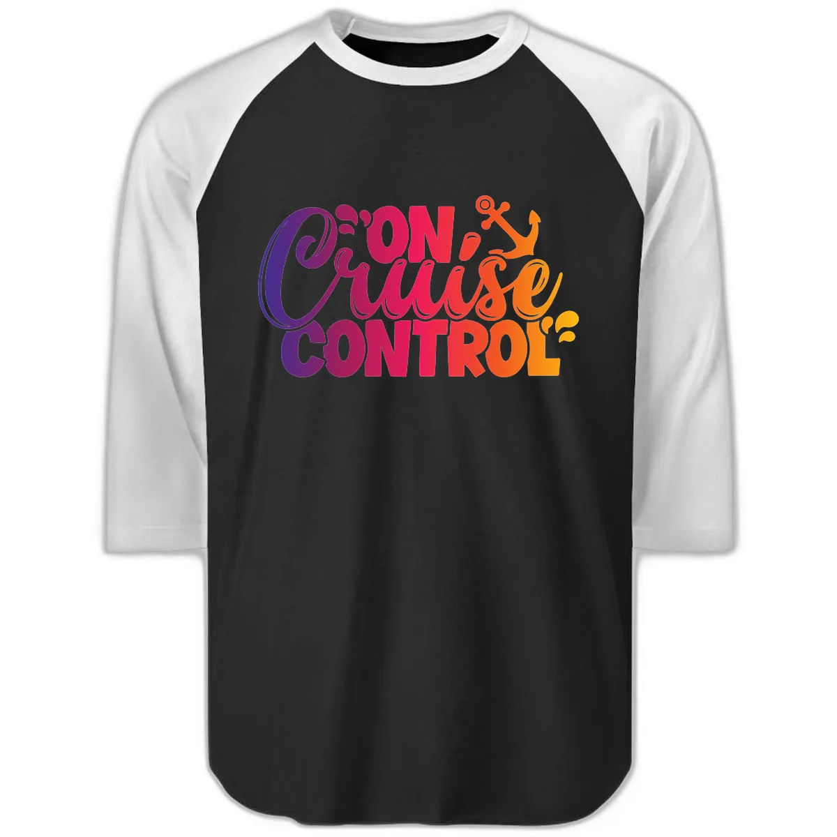 On Cruise Control Funny Vacation Design Raglan 3/4 in Black White