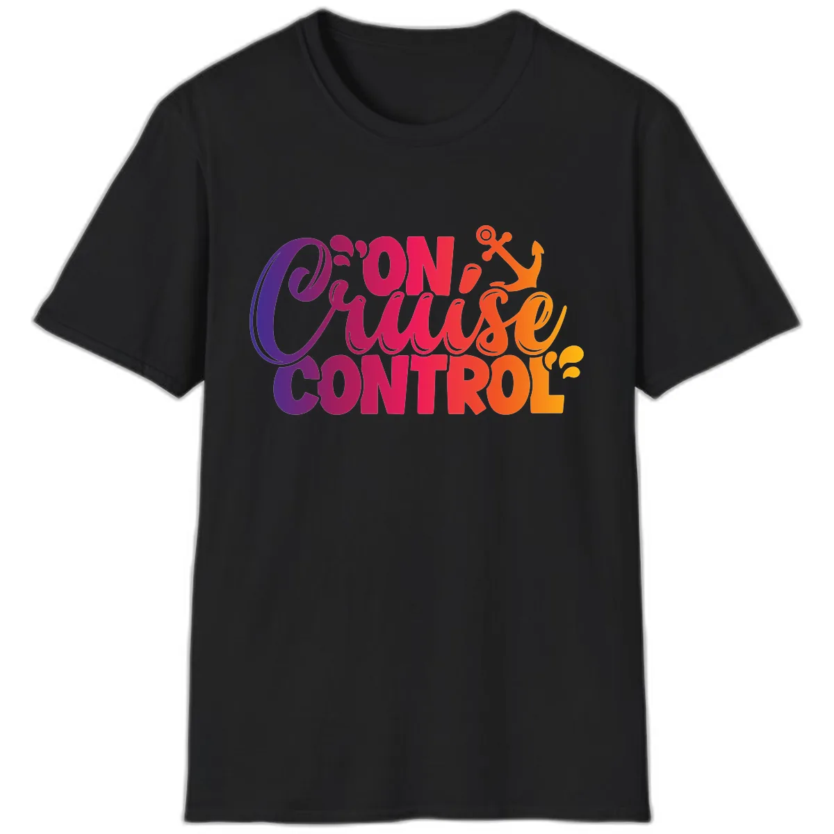 On Cruise Control Funny Vacation Design T-Shirt in Black