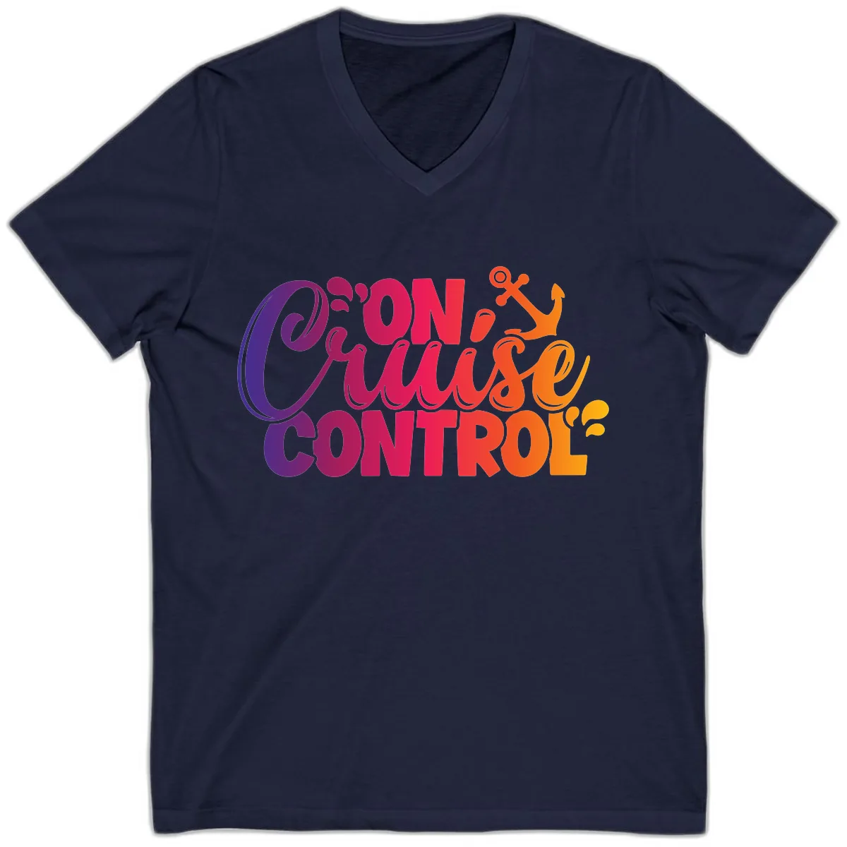 On Cruise Control Funny Vacation Design V-Neck in Navy