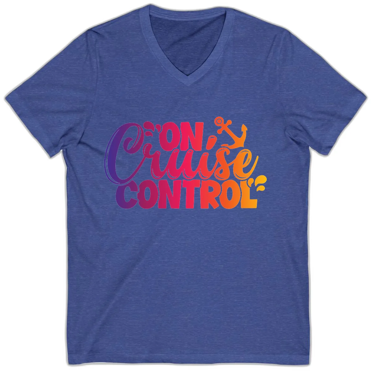 On Cruise Control Funny Vacation Design V-Neck in Heather True Royal