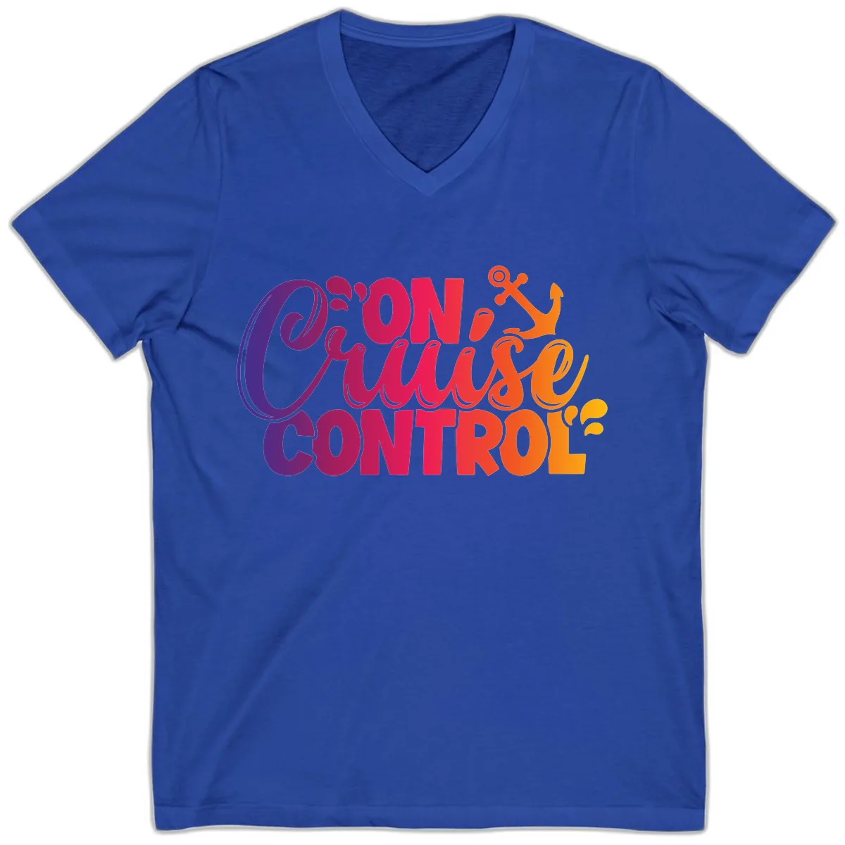On Cruise Control Funny Vacation Design V-Neck in True Royal