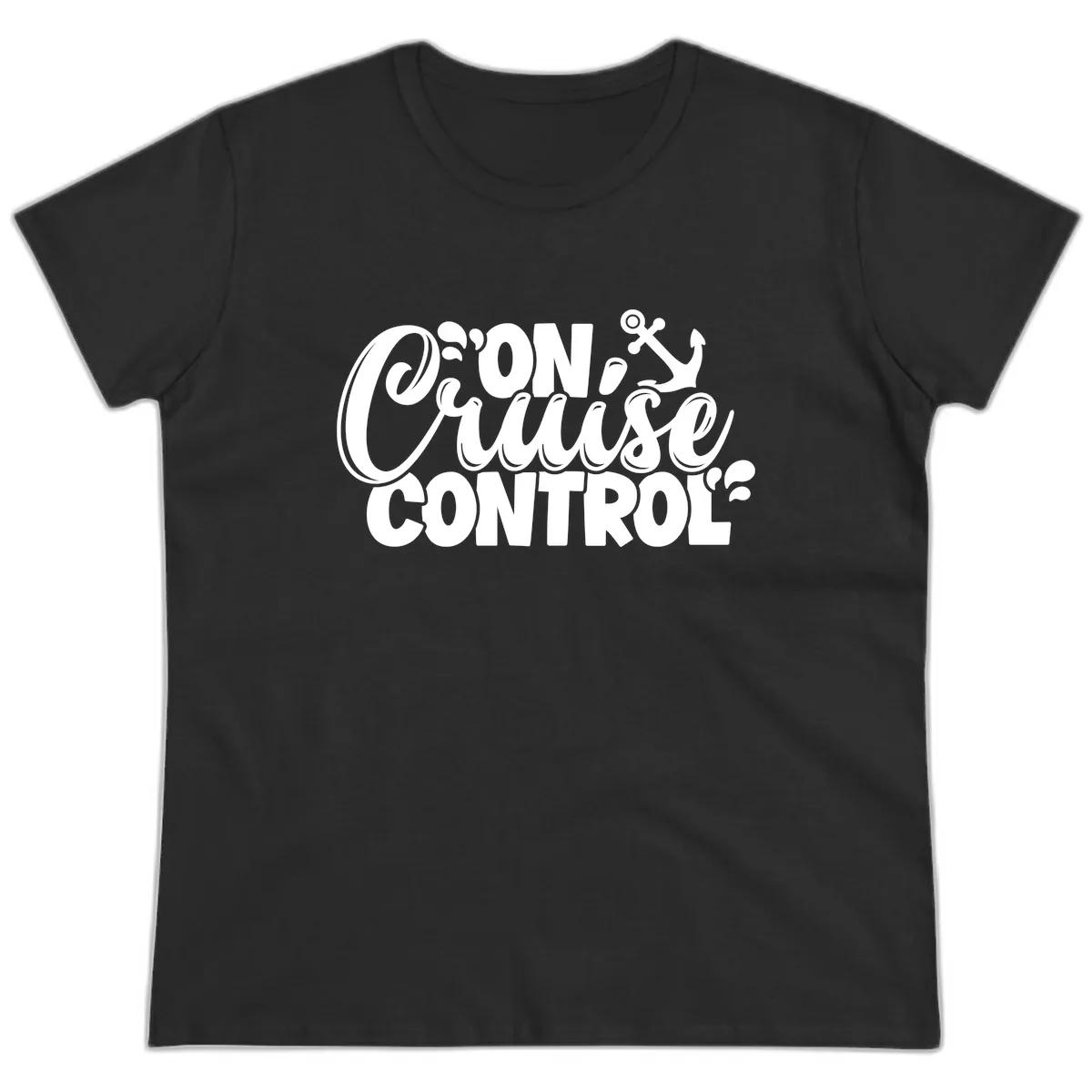 On Cruise Control Funny Vacation Design Ladies Tee in Black