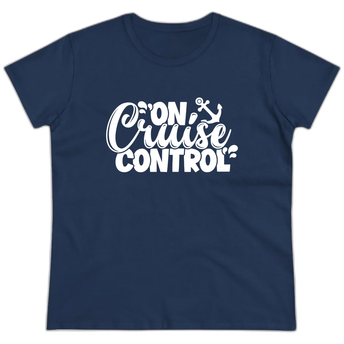 On Cruise Control Funny Vacation Design Ladies Tee in Navy