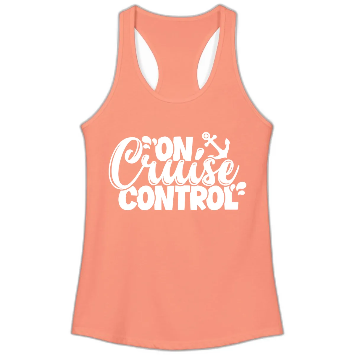 On Cruise Control Funny Vacation Design Ladies Tank in Solid Light Orange