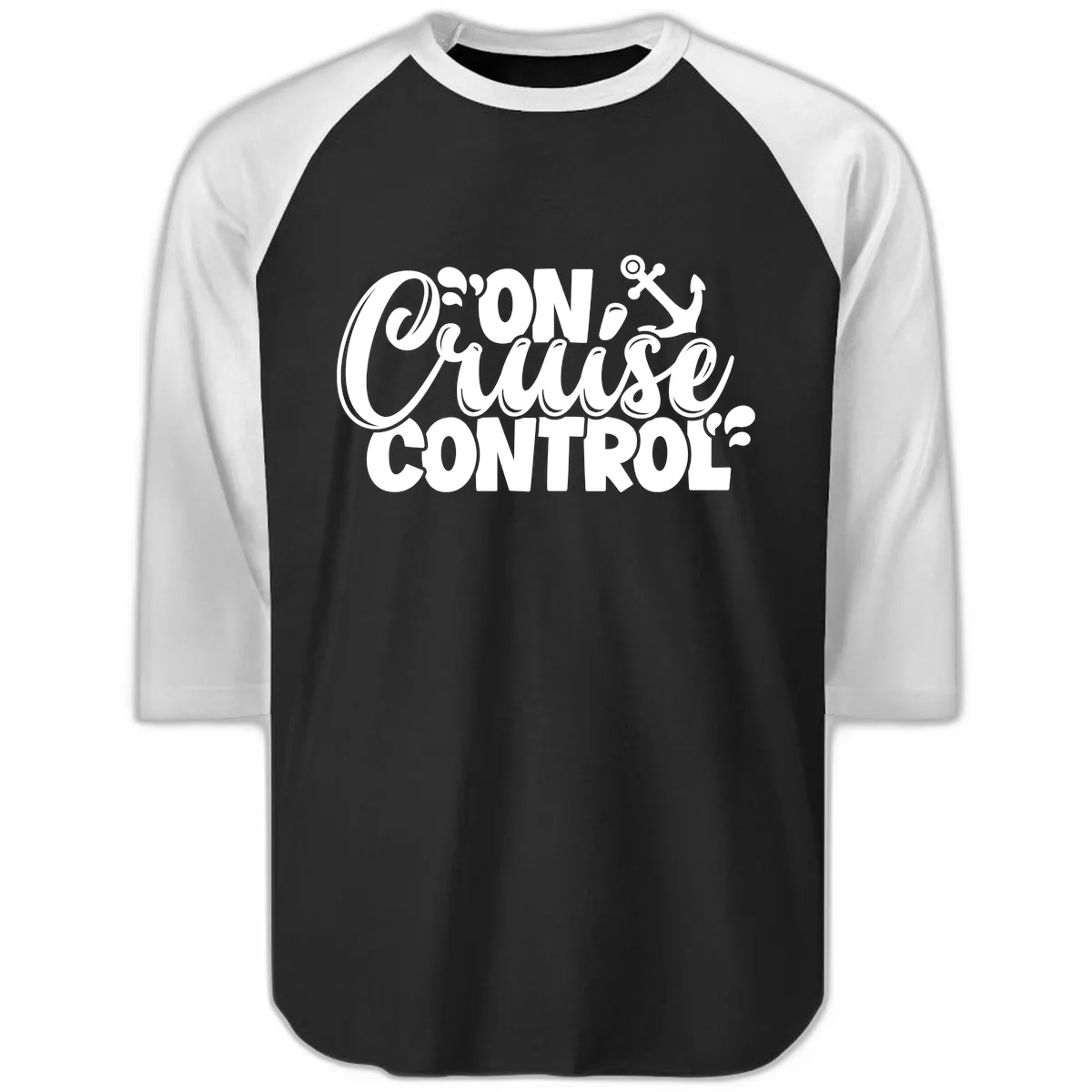 On Cruise Control Funny Vacation Design Raglan 3/4 in Black White