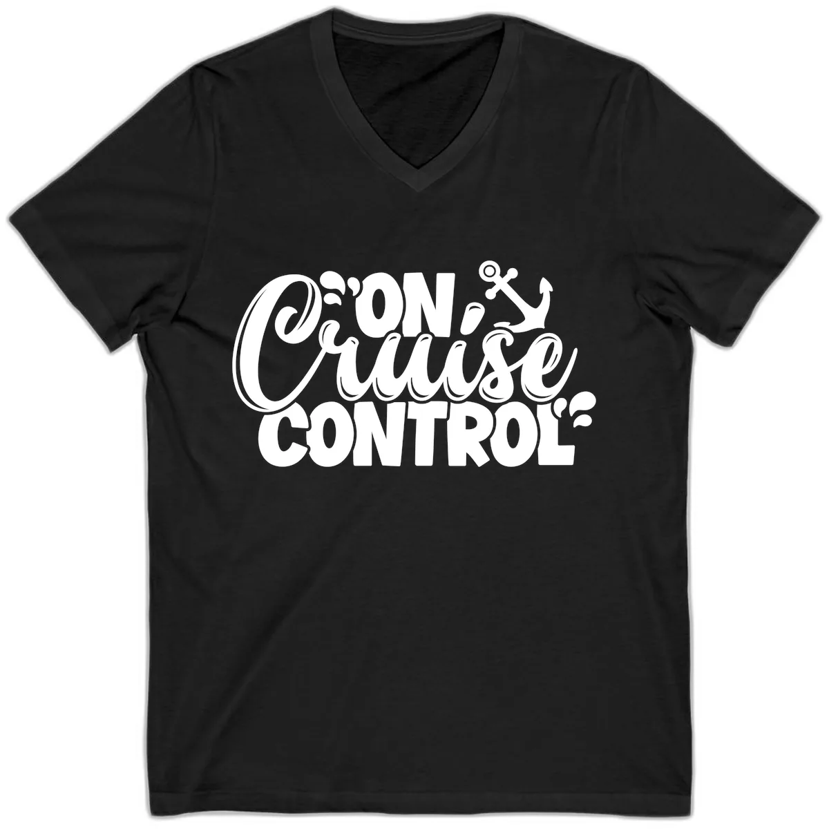 On Cruise Control Funny Vacation Design V-Neck in Black