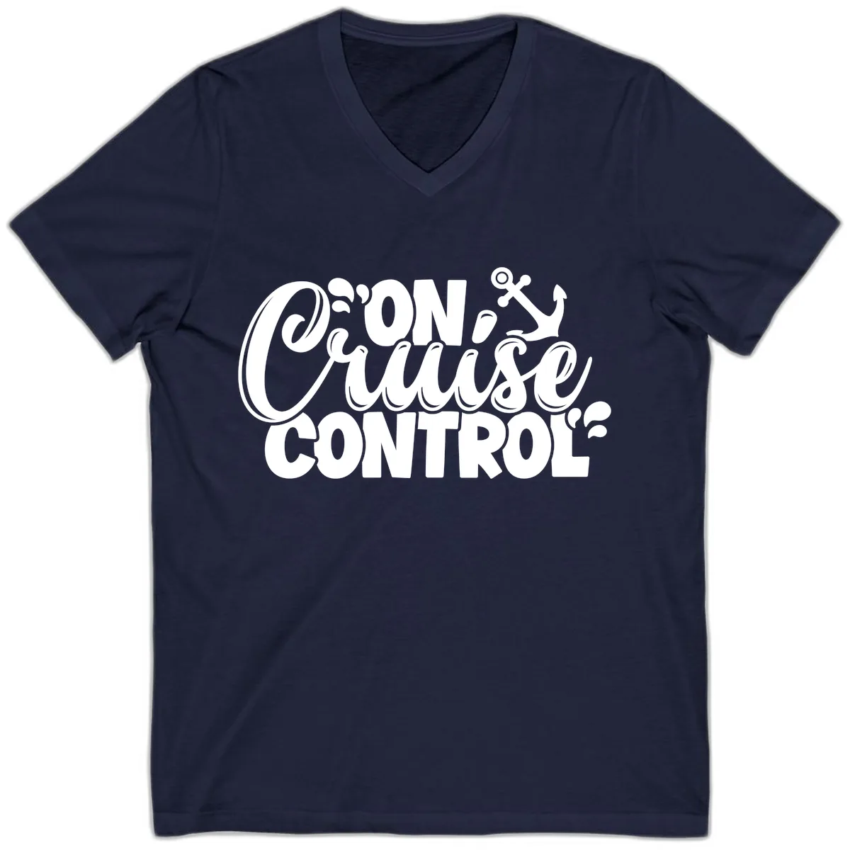 On Cruise Control Funny Vacation Design V-Neck in Navy