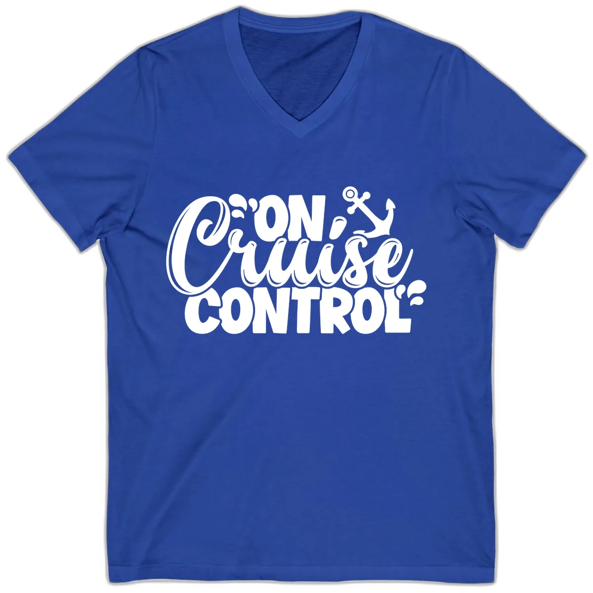 On Cruise Control Funny Vacation Design V-Neck in True Royal