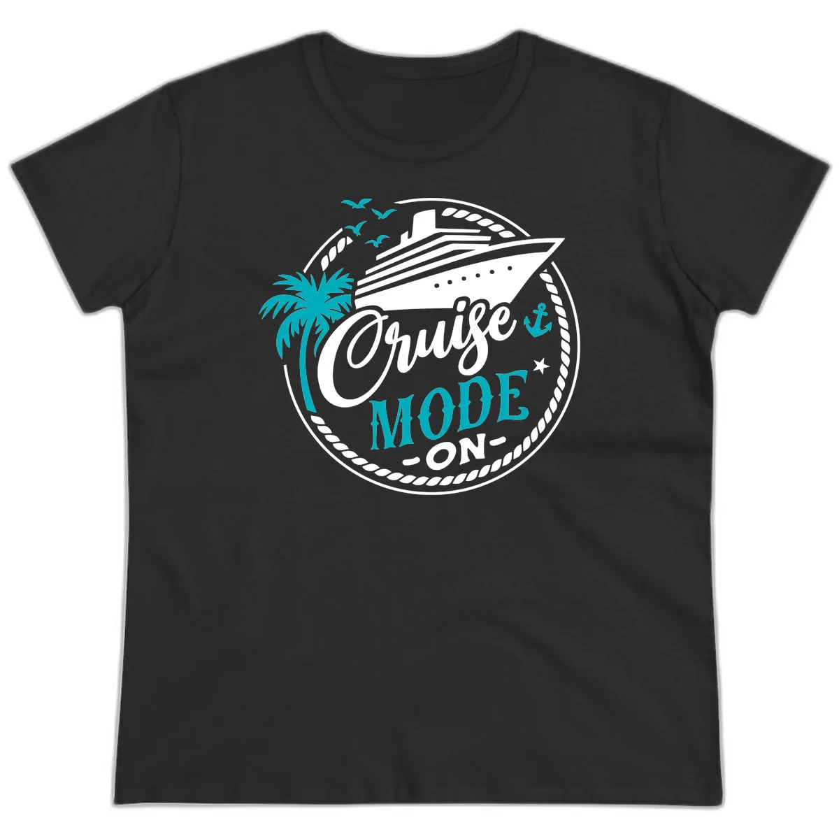 Cruise Mode On Graphic Design Ladies Tee in Black
