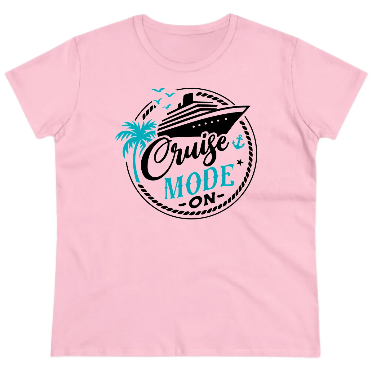 Cruise Mode On Graphic Design Ladies Tee in Light Pink