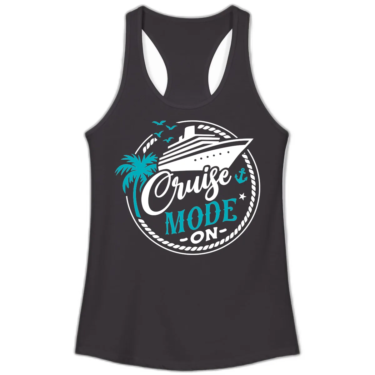 Cruise Mode On Graphic Design Ladies Tank in Black