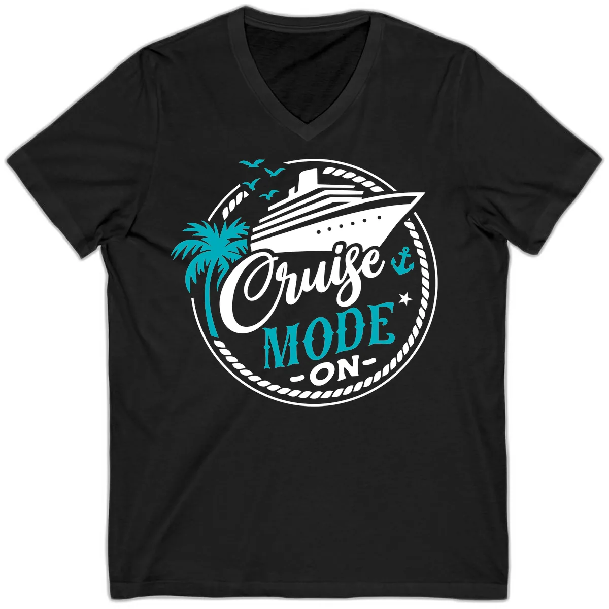 Cruise Mode On Graphic Design V-Neck in Black