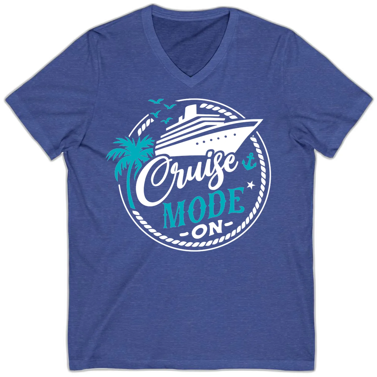 Cruise Mode On Graphic Design V-Neck in Heather True Royal