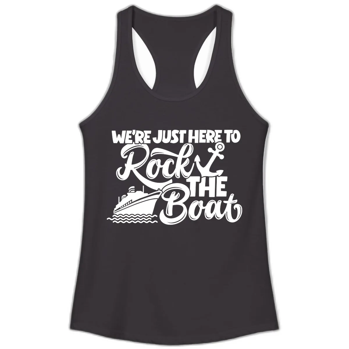 We're Just Here To Rock The Boat Ladies Tank in Black