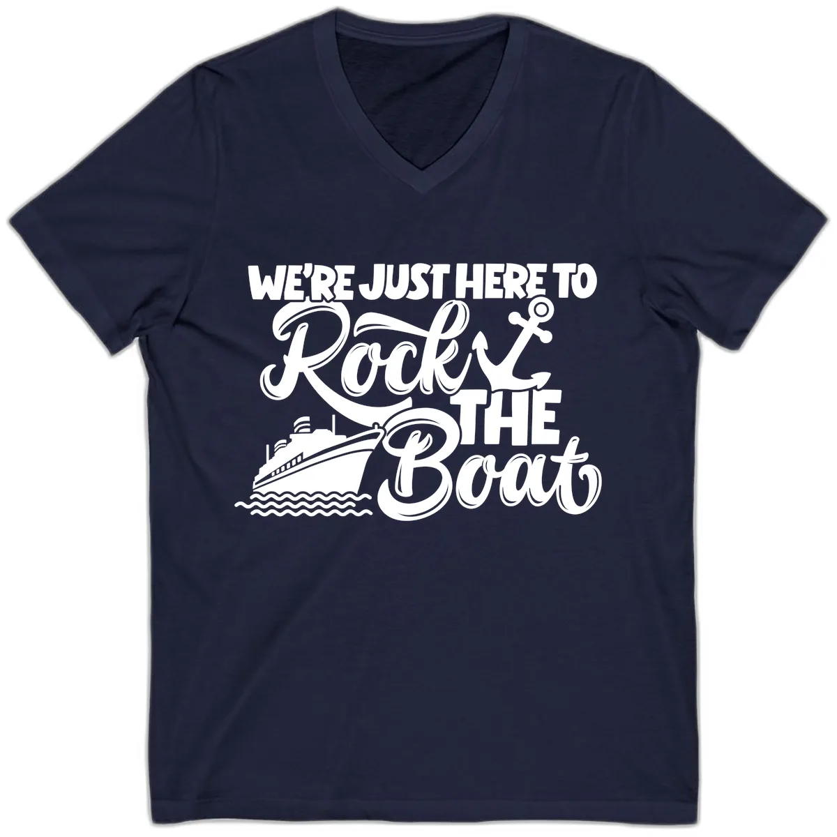 We're Just Here To Rock The Boat V-Neck in Navy