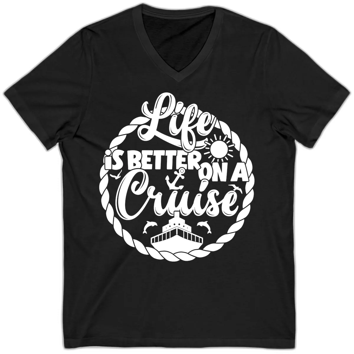 Life Is Better On A Cruise Design V-Neck in Black