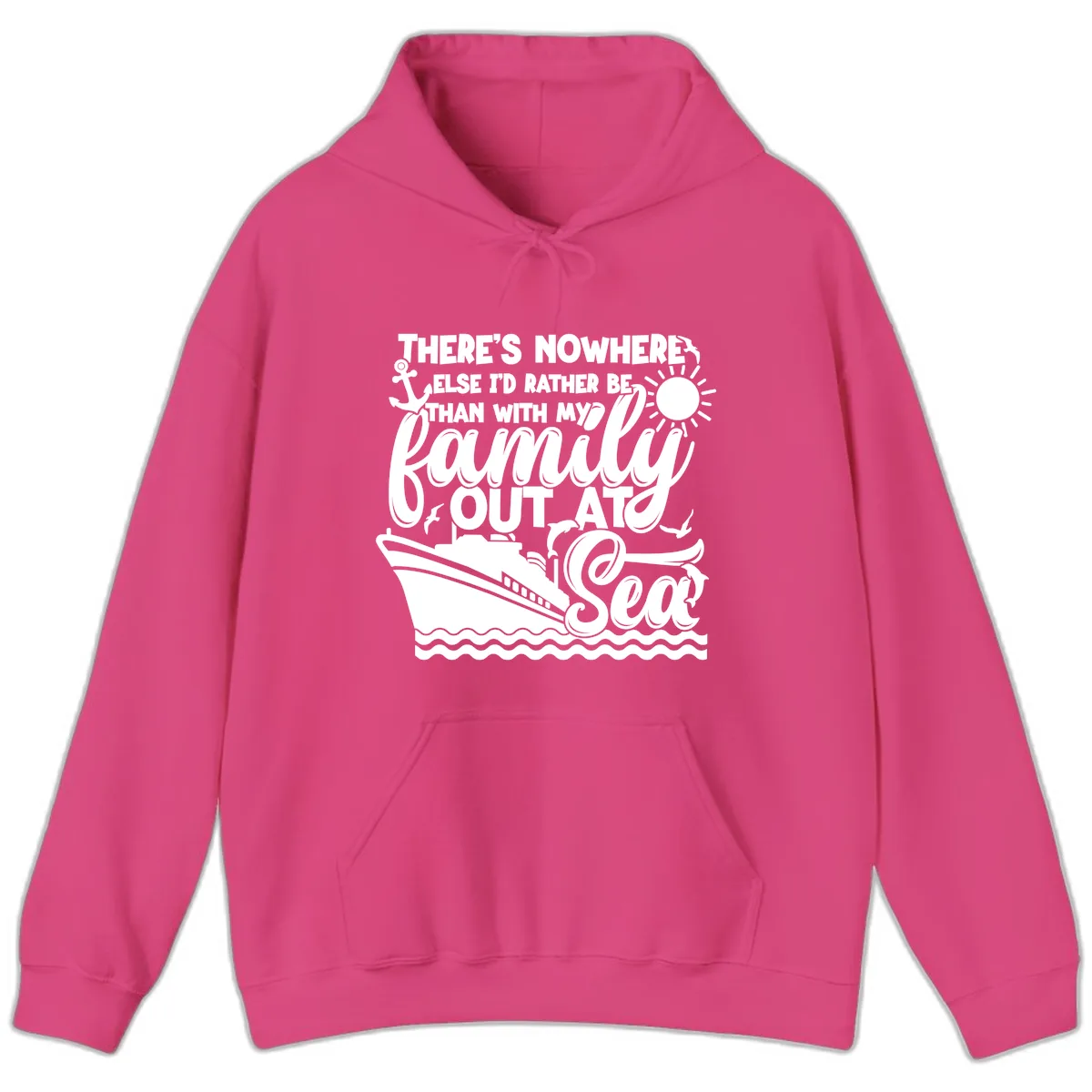 Family Out At Sea Cruise Design Hoodie in Heliconia