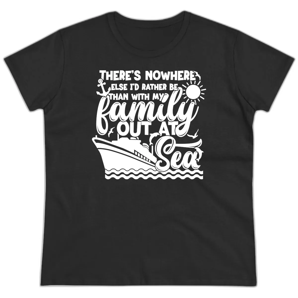 Family Out At Sea Cruise Design Ladies Tee in Black