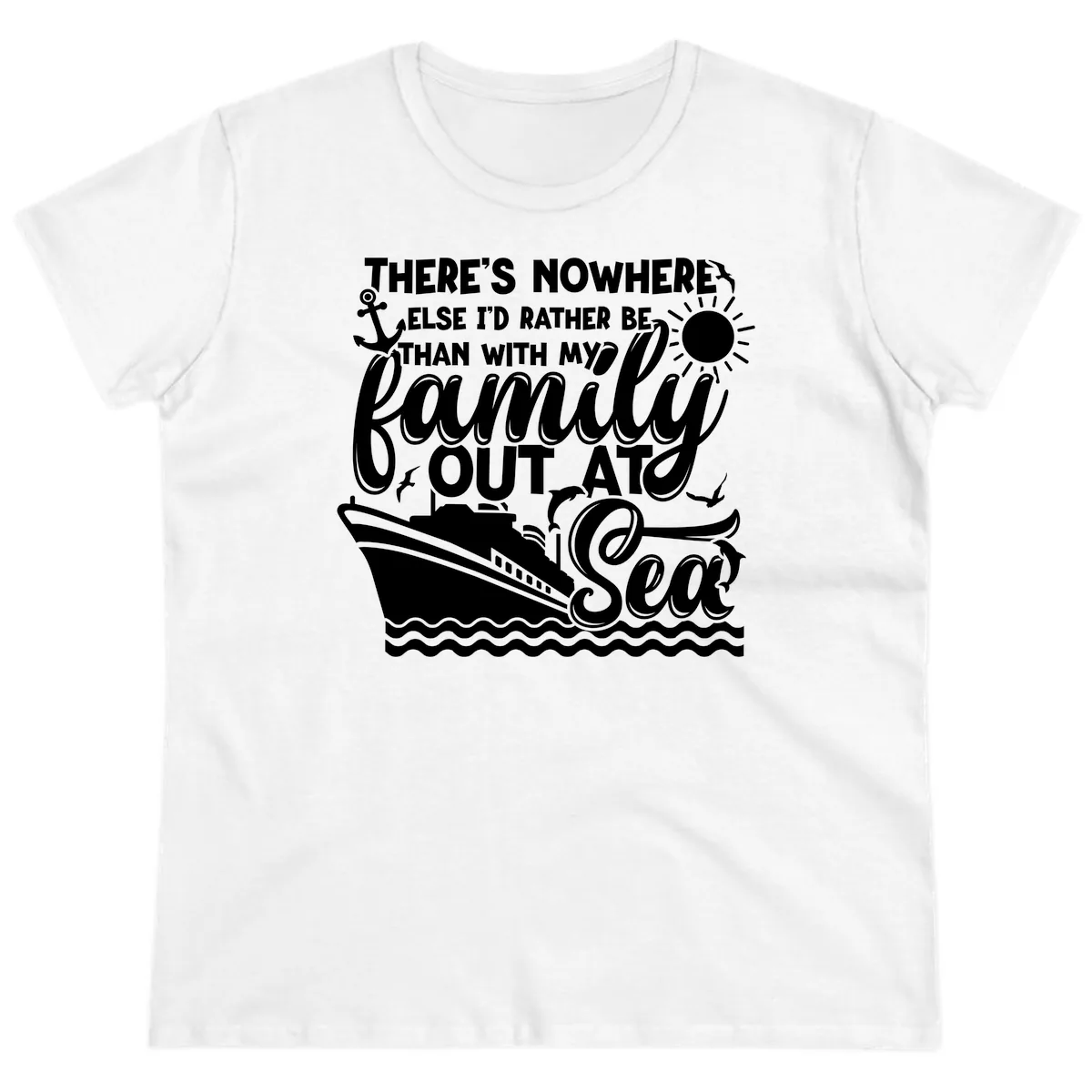 Family Out At Sea Cruise Design Ladies Tee in White