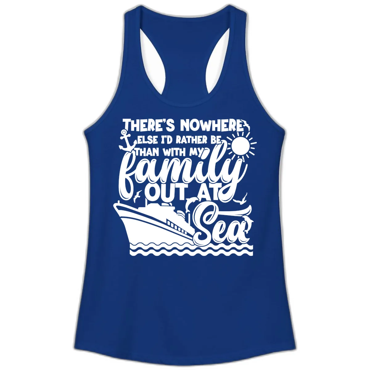 Family Out At Sea Cruise Design Ladies Tank in Solid Royal
